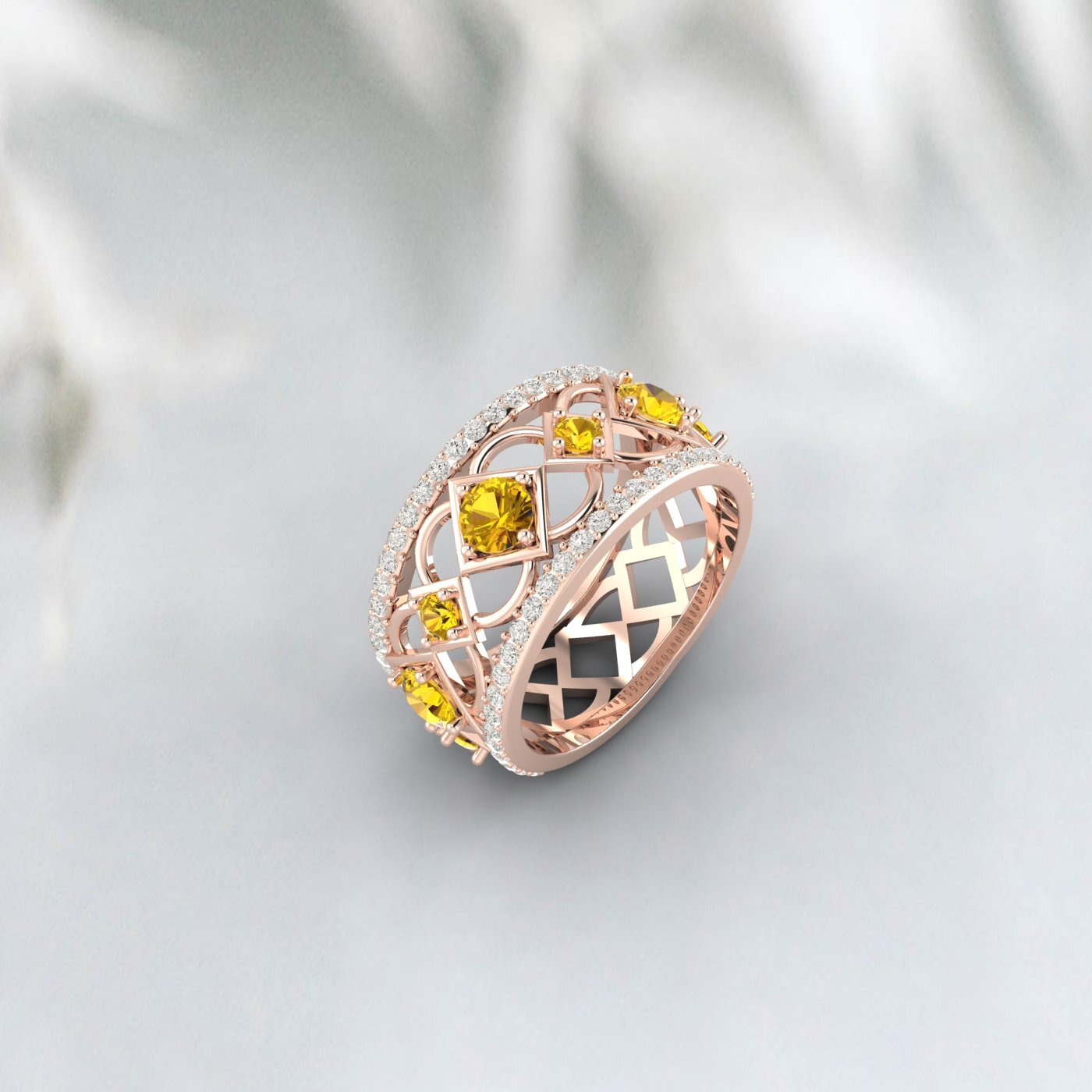 Natural Citrine Ring 925 Sterling Silver Rose Gold Wedding Band For Bride 