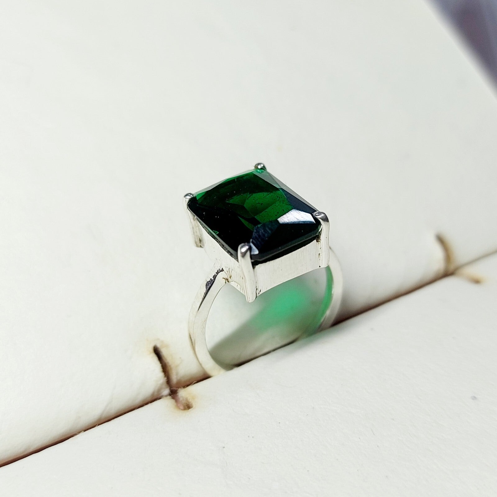 Natural Emerald Cut Green Emerald Wedding Engagement Ring Silver Band US5 ~15