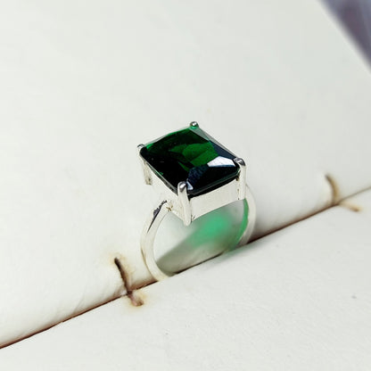 Natural Emerald Cut Green Emerald Wedding Engagement Ring Silver Band US5 ~15