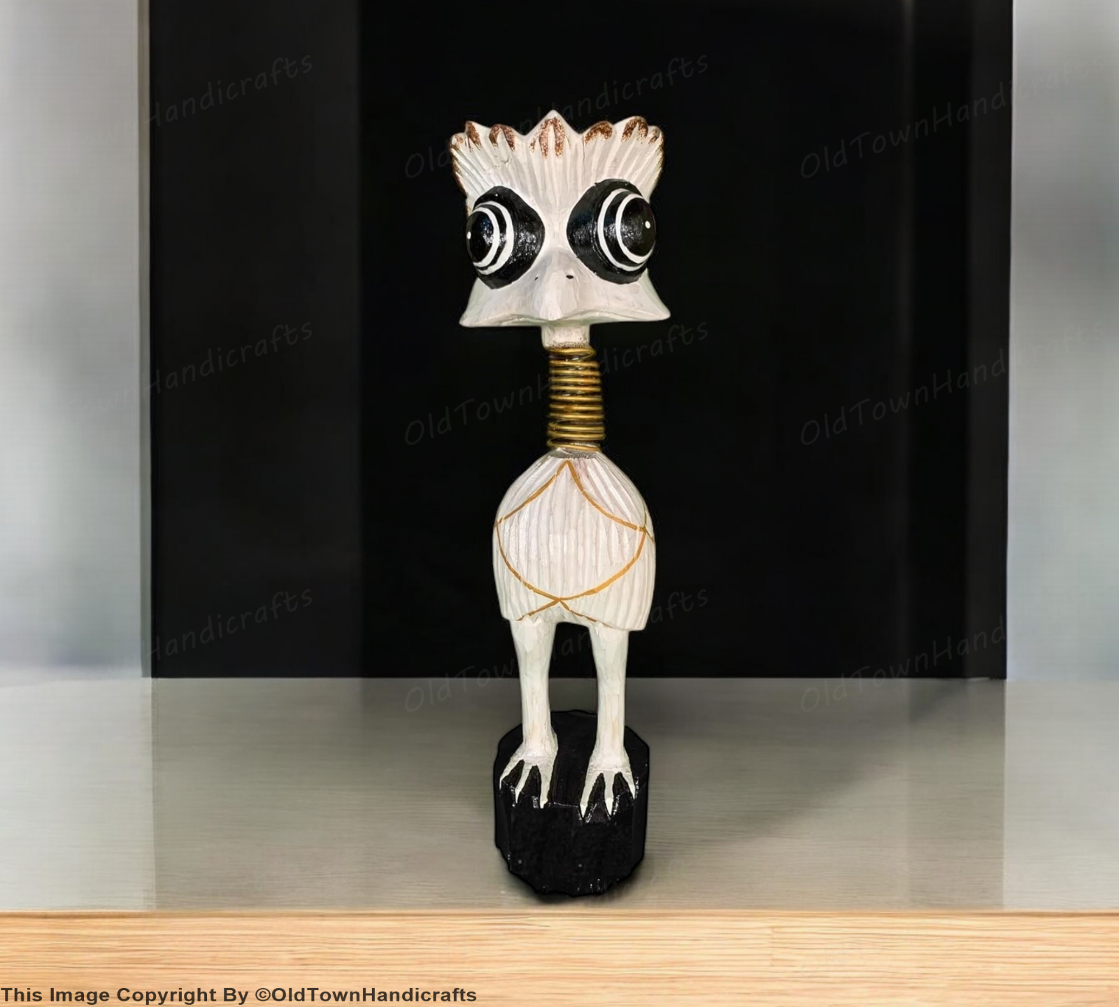Wooden Ostrich Bird with Spring Neck Handcrafted Decorative Showpiece for Home