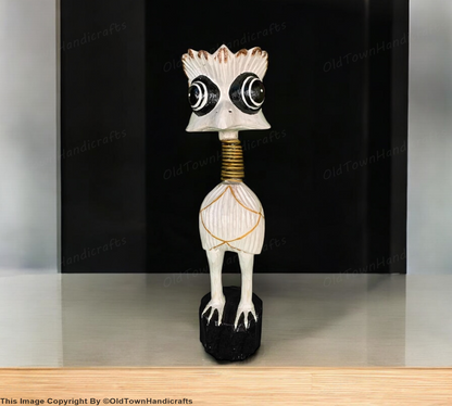 Wooden Ostrich Bird with Spring Neck Handcrafted Decorative Showpiece for Home