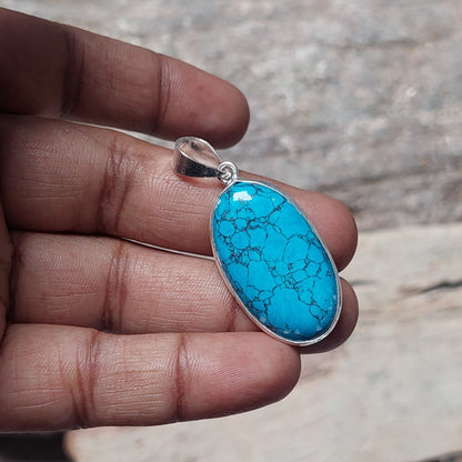 Oval Cut Lab Created Turquoise Pendant Necklace,925 Sterling Silver Jewellery