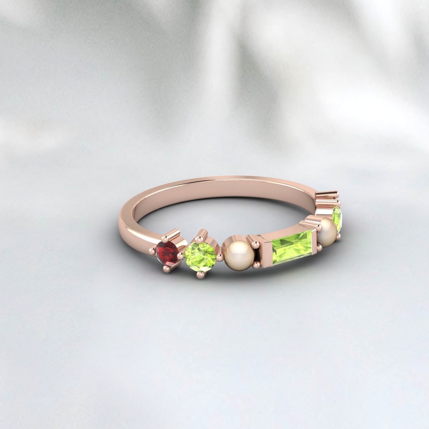 Natural Peridot, Pearl And Garnet Wedding Anniversary Ring 925 Sterling Silver