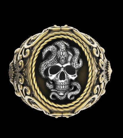 Skull Snake Ring 925 Sterling Silver Gothic Handmade Biker Style Unisex US5~ 15