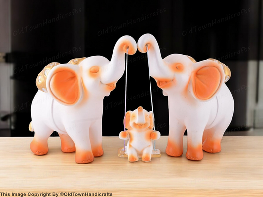 Set of 3 White Golden Elephant Showpieces for Home Office Decor Elegant