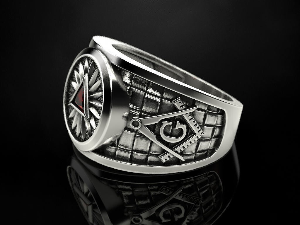 Mason Ring Silver G Symbol Pyramid Eye of Providence Masonic Jewelry Men US7-15