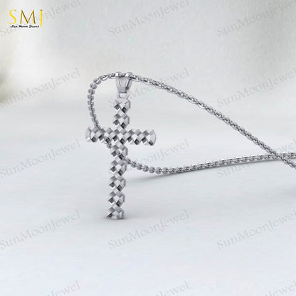 Mens 925 Sterling Silver Diamond Cut Cross Pendant Necklace Gift For Lover