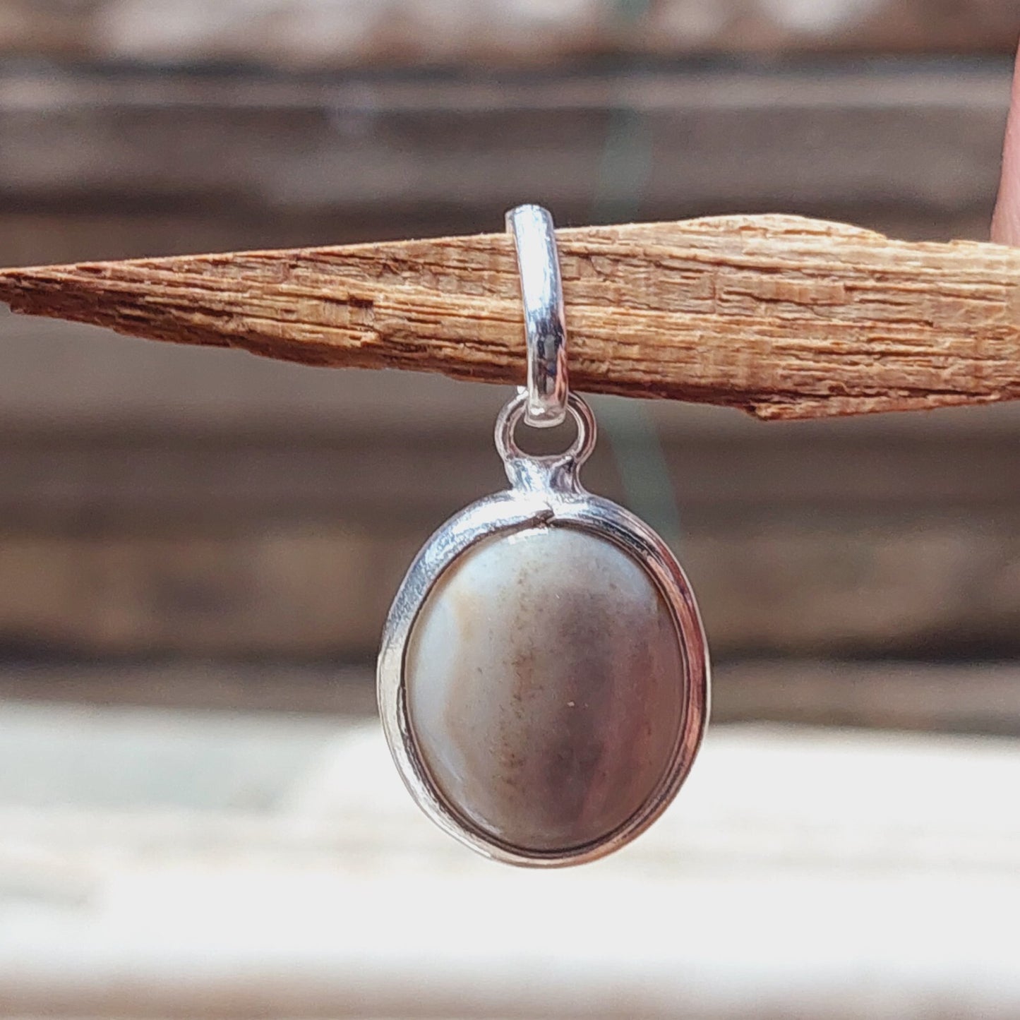 925 Sterling Silver Ovel Natural White Agate Pendant Necklace,Vintage Pendant