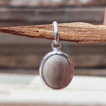 925 Sterling Silver Ovel Natural White Agate Pendant Necklace,Vintage Pendant