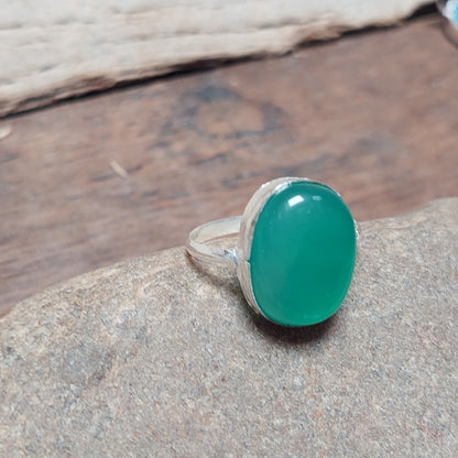 Oval Green Onyx Ring,925 Sterling Silver Handmade Ring,Casual Ring,Gift For All