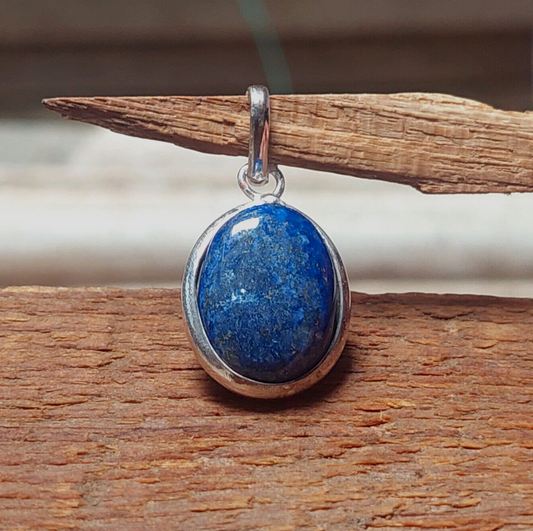 925 Sterling Silver Genuine Ovel Blue Lapis Lazlui Pendant Necklace Gift For Her
