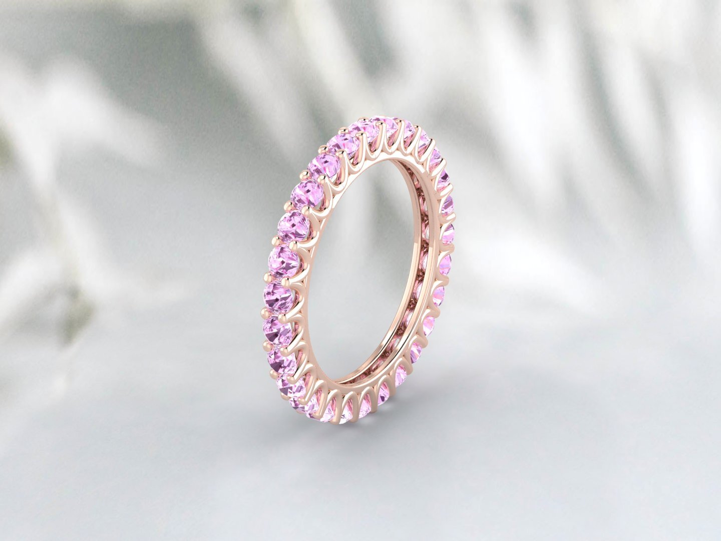 Natural Round Pink Sapphire Band Eternity Stacking Promise Fine Silver Band