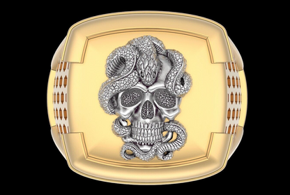 Brass Vintage Punk Snake Skull Ring Biker Hip Hop Style Men Skull Ring US5 ~15