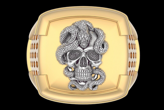 Brass Vintage Punk Snake Skull Ring Biker Hip Hop Style Men Skull Ring US5 ~15