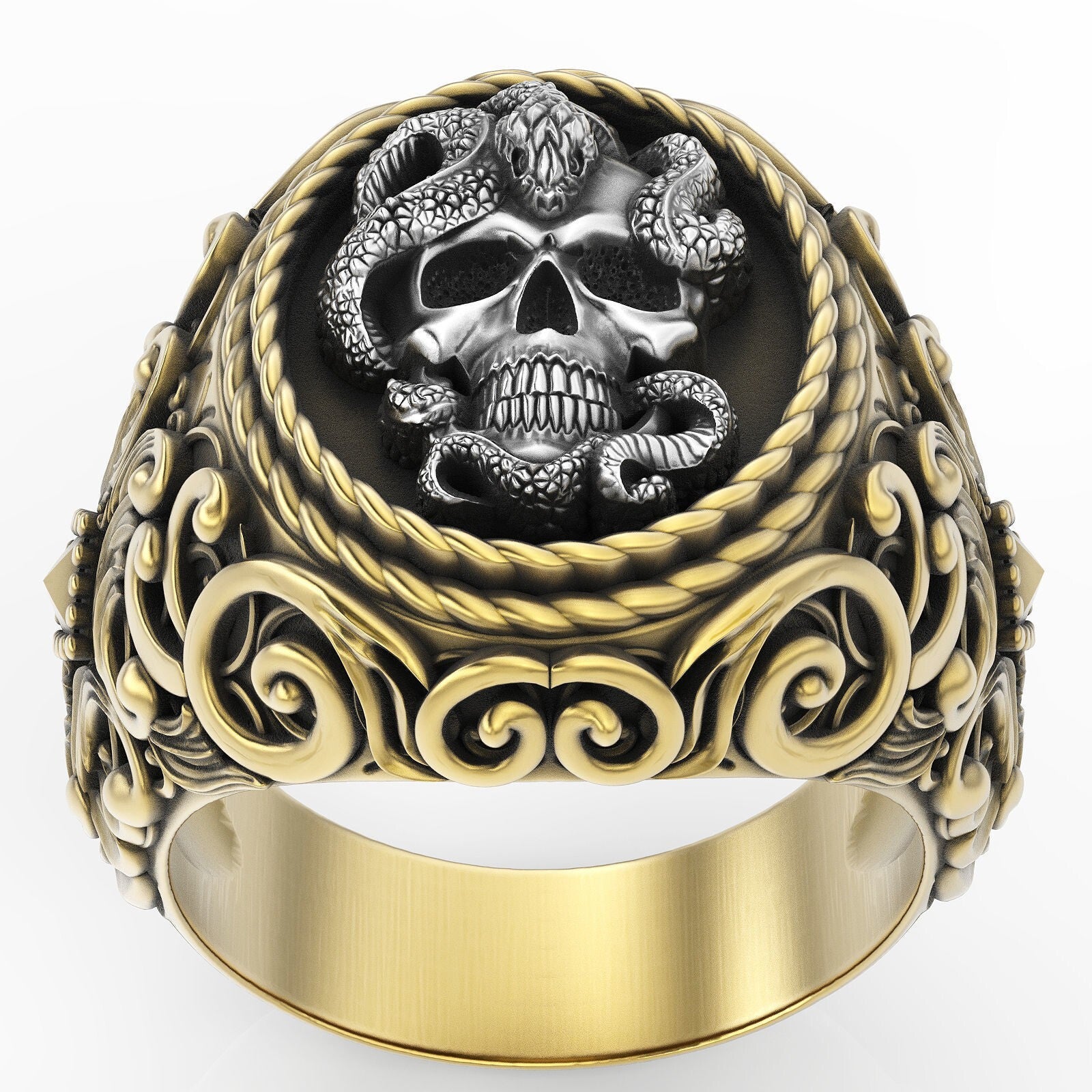 Skull Snake Ring 925 Sterling Silver Gothic Handmade Biker Style Unisex US5~ 15