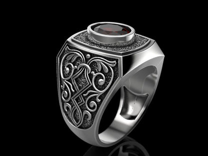 Natural Red Stone Sapphire Gemstone Ring 925 Silver Men Signet Ring Gift US5-15