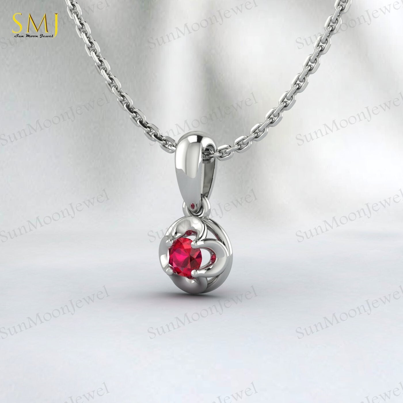 Lab Created Red Ruby Necklace July Birthstone 925 Sterling Silver Gift For Love