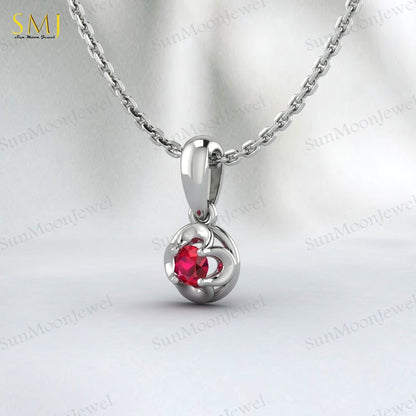 Lab Created Red Ruby Necklace July Birthstone 925 Sterling Silver Gift For Love