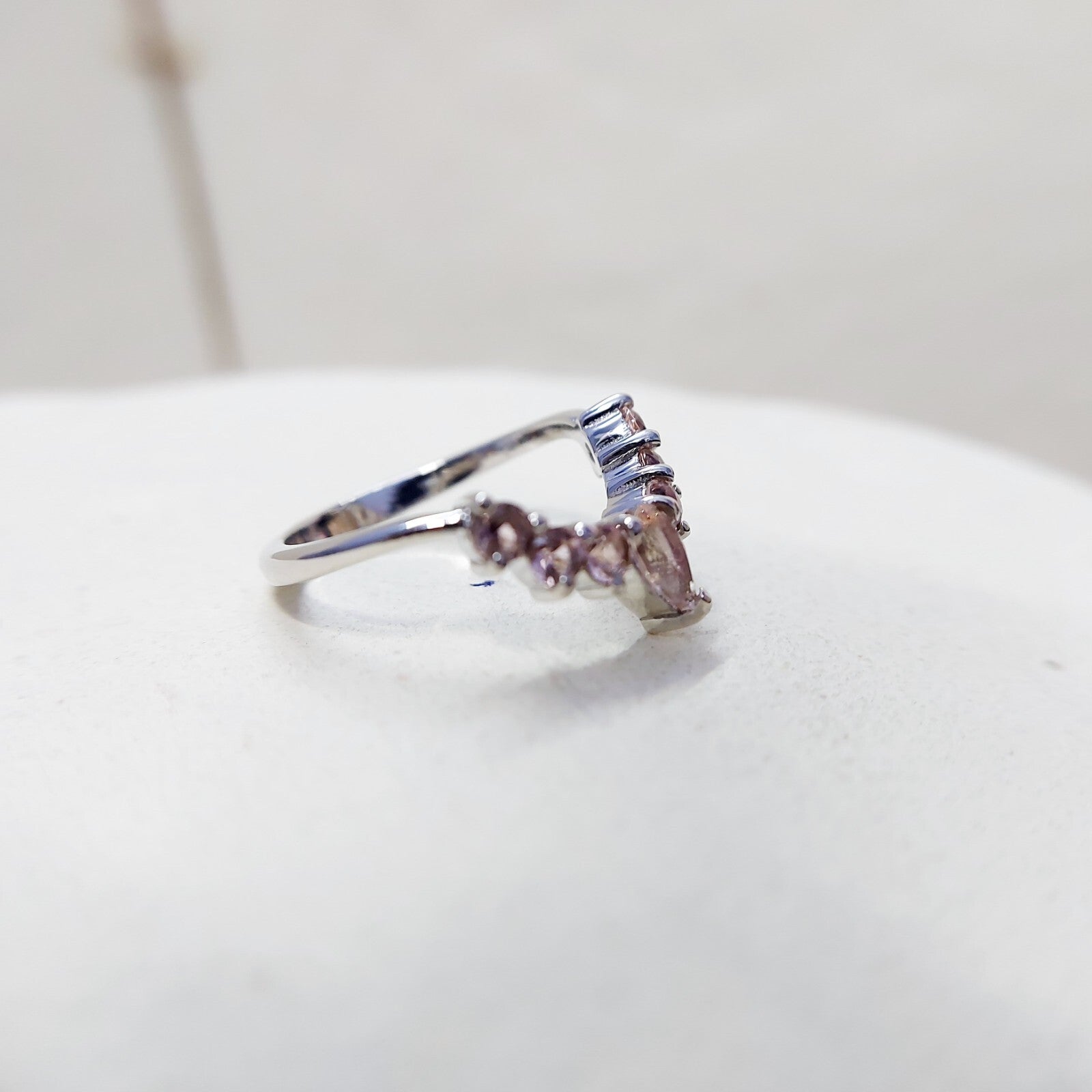 Morganite V Chevron Wedding Band Silver Art Deco Stacking Gift Women Ring US5~15