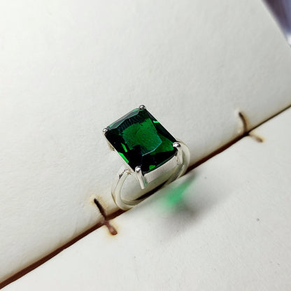 Natural Emerald Cut Green Emerald Wedding Engagement Ring Silver Band US5 ~15