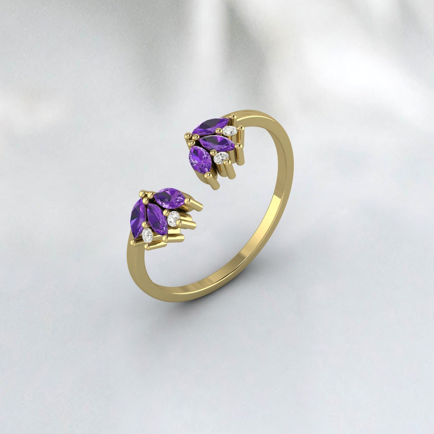 Natural Amethyst And Cz Diamond Wedding Band 925 Sterling Silver Matching Band