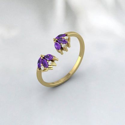 Natural Amethyst And Cz Diamond Wedding Band 925 Sterling Silver Matching Band