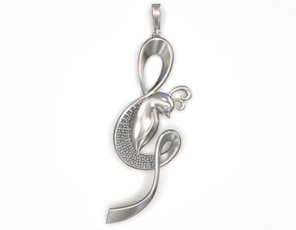 Silver Sol Key Bird Musical Pendant Necklace Handmade Jewelry Gift for Lover