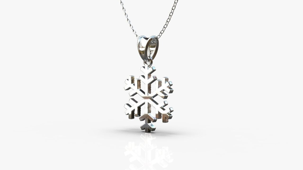 Silver Snowflake Necklace Pendant Winter Snow Weather Christmas Gift Women Men