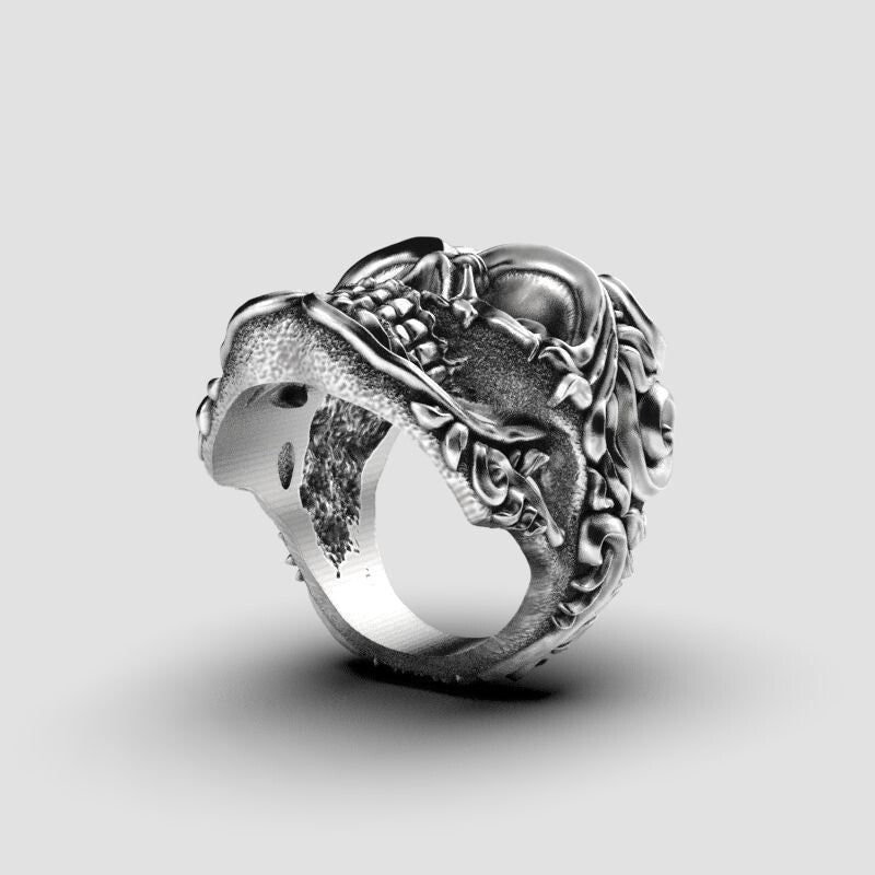King Baby Studio Large Full Baroque Skull Ring Fine Silver Wedding Ring US5~15