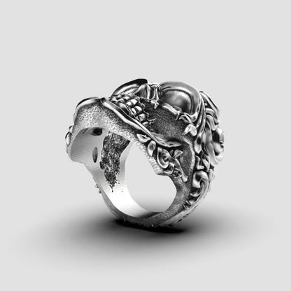 King Baby Studio Large Full Baroque Skull Ring Fine Silver Wedding Ring US5~15