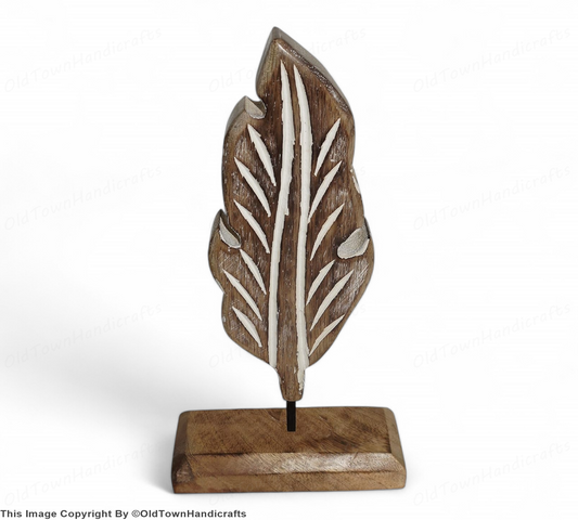 Handcrafted Wooden & Iron Leaf Holder Whitewash Natural Home Office Decorative