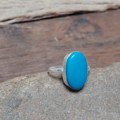 925 Sterling Silver Ring,Oval Turquoise Ring,December Birthstone,Lucky Ring