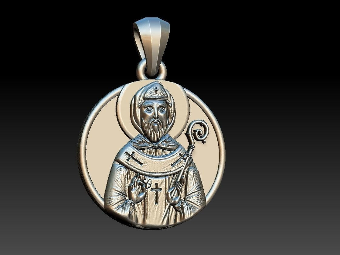 925 Sterling Silver Saint Patrick Pendant Necklace Catholic Medal Gift Men Women