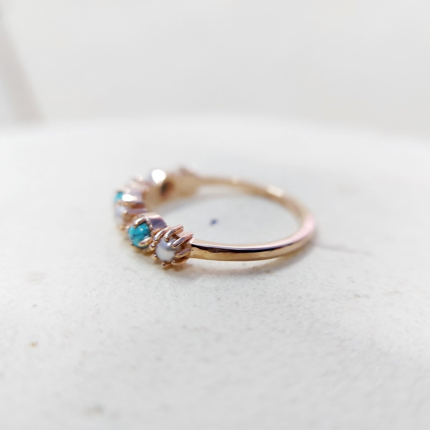 Turquoise Pearl Half Band Gemstone Wedding Engagement Ring For Women Gift Us5~15