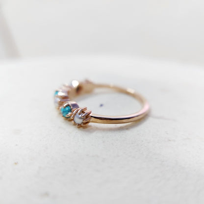Turquoise Pearl Half Band Gemstone Wedding Engagement Ring For Women Gift Us5~15