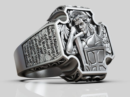 Saint Archangel Michael Prayer Signet Ring US7-15 Sterling Silver Men's Ring