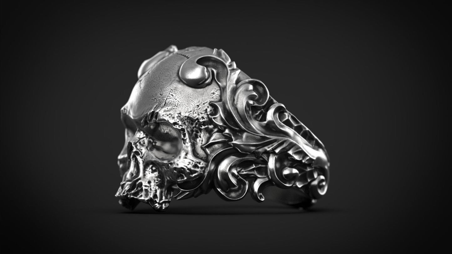 Vintage 925 Silver Skull Ring Bold Unique Handmade Biker Jewelry Ring US5~15