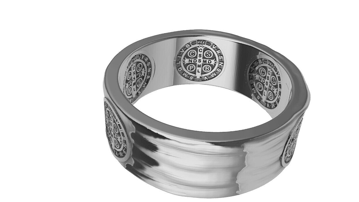 925 Sterling Silver Saint Benedict Ring US5 ~15 Religious Signet Women Men Ring
