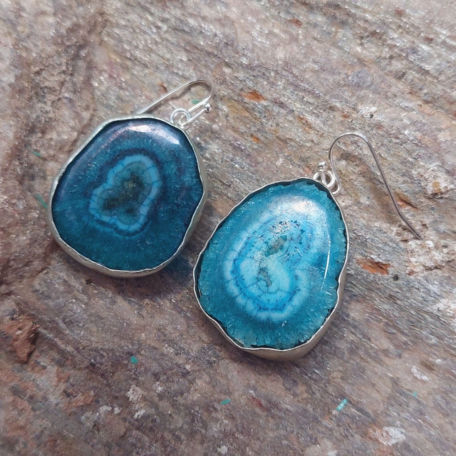 925 Sterling Silver Blue Solar Quartz Handmade Earrings Solar Gemstone Earrings