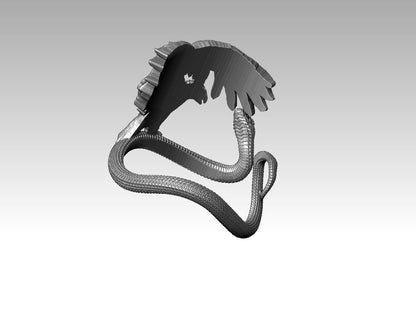 925 Sterling Silver Eagle Snake Fighting Ring Us5~ 15 Men Wild Animal Jewelry