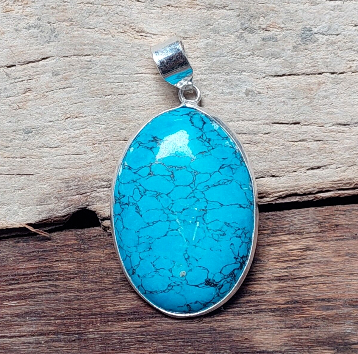 Oval Turquoise 925Sterling Silver Pendant Necklace Handmade Jewelry Wedding Gift