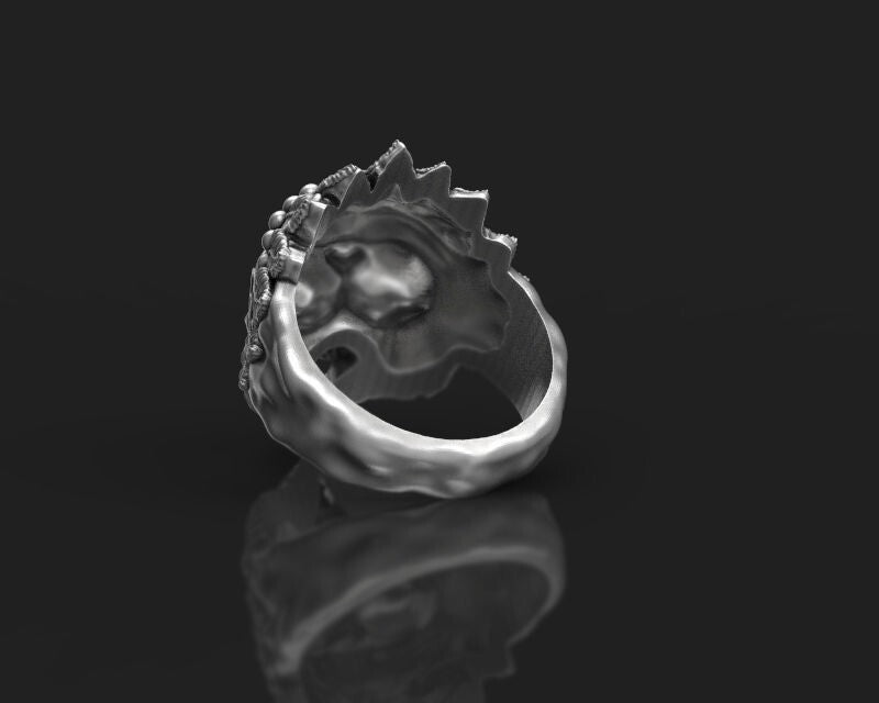 Silver Skull Indian Tribal Chief Ring US5-15 Handmade Statement Skull Ring Men