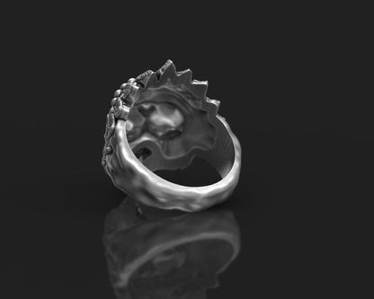 Silver Skull Indian Tribal Chief Ring US5-15 Handmade Statement Skull Ring Men