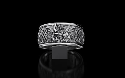 925 Silver Saint Michael Archangel Cross Sword Ring US5~ 15 Catholic Signet Ring