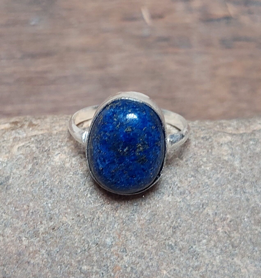 925 Sterling Silver Lapis Oval Stone Ring,Blue Lapis Lazuli Stone Men's Ring