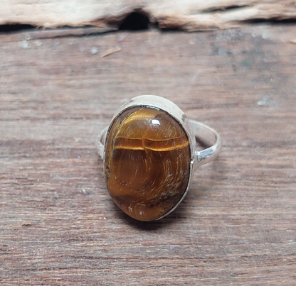 Natural Tiger Eye Silver Ring Handmade Gemstone Ring Wedding Women Ring US5~15