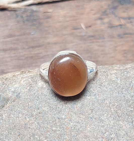 925 Sterling Silver Handmade Oval Brown Jade Stone Ring Christmas Men/Women Ring