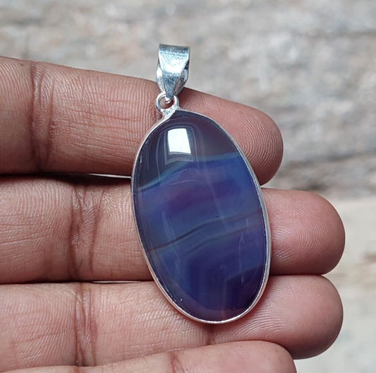 Blue Botswana Agate 925 Sterling Silver Handmade Pendant,Perfect Gift For Anyone