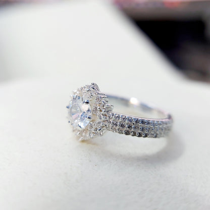 Halo Moissanite Flower Ring Lab Grown Silver Ring for Women Wedding Gift US5-15