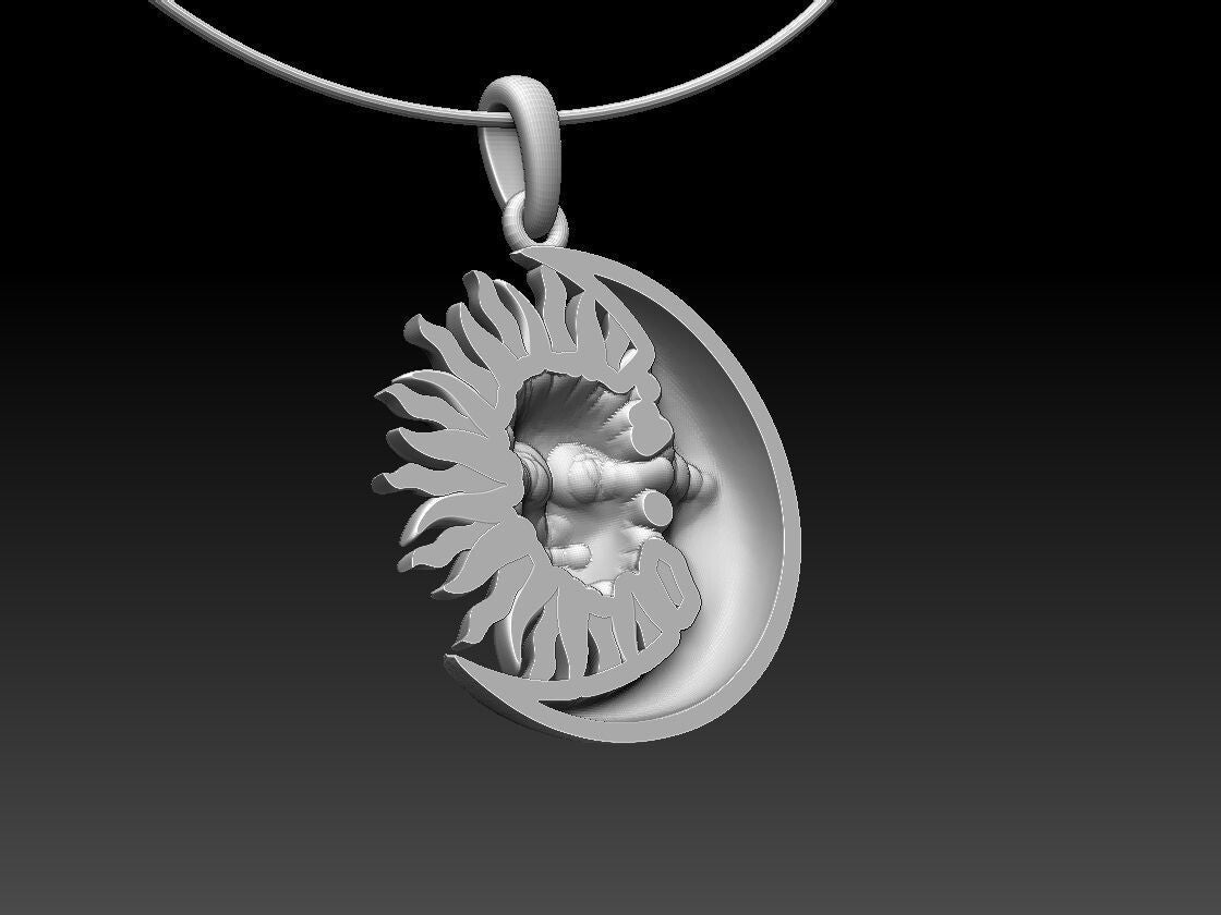 Sun Moon Necklace Silver Celestial Crescent Pendant Family Jewelry Gift